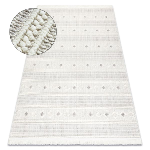 Tæppe NANO FH69A Diamanter, løkke, fladvævet hvid / grå, 80x150 cm