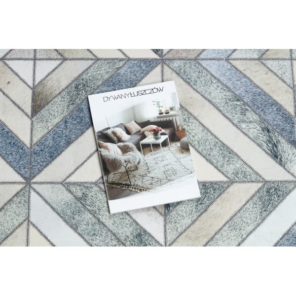 Matto PATCHWORK 21721 beige / harmaa - Lehmännahka, geometrinen , 160x230 cm