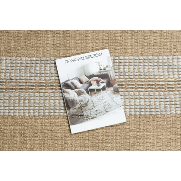Matta JUTE 3734 beige / grå ränder - jute, plattvävd, fransar, 140x190 cm
