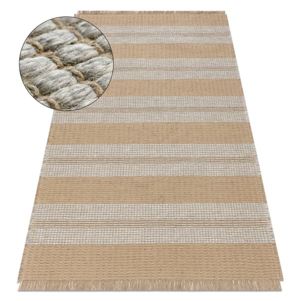 Matta JUTE 3734 beige / grå ränder - jute, plattvävd, fransar, 140x190 cm