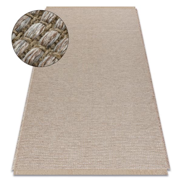 Tæppe JUTE 3652 beige / grå enfarvet - jute, fladvævet, frynser, 80x150 cm