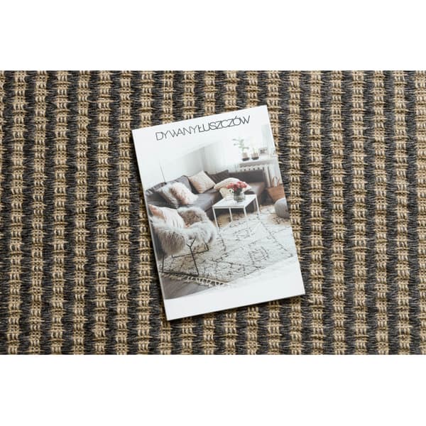 Matta JUTE 3650 svart / beige Linjer - jute, plattvävd, fransar, 120x170 cm