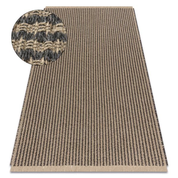 Matta JUTE 3650 svart / beige Linjer - jute, plattvävd, fransar, 120x170 cm