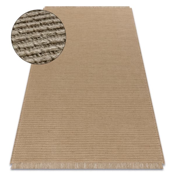 Matto JUTE 3651 tumma beige yksivärinen - juutti, litteä kudottu, hapsut, 140x190 cm