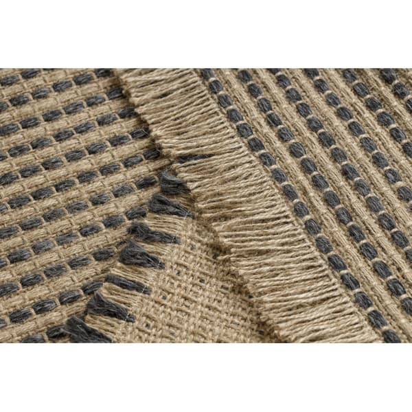Matto JUTE 3652 musta / beige Linjat - juutti, litteä kudottu, hapsut, 200x290 cm