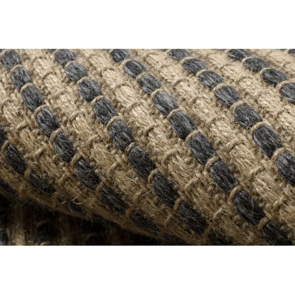 Matto JUTE 3652 musta / beige Linjat - juutti, litteä kudottu, hapsut, 200x290 cm