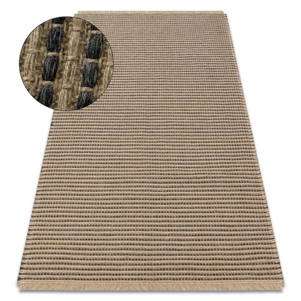 Matto JUTE 3652 musta / beige Linjat - juutti, litteä kudottu, hapsut, 200x290 cm