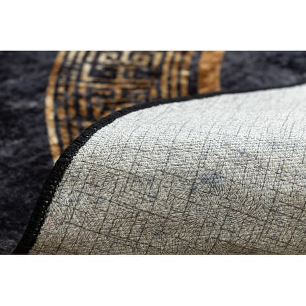 MIRO 51199.806 pyöreä matto Marmori, kreikkalainen liukumaton - musta / kulta, cirkel 100 cm