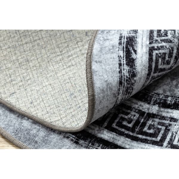 MIRO 51254.802 circle tvättmatta Marble, greek metrisk halkskydd - grå / svart, cirkel 160 cm