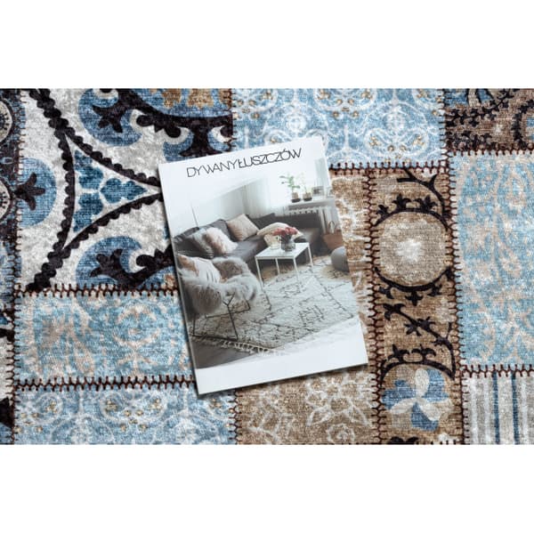 MIRO 51913.802 matto Patchwork liukumaton - sininen / ruskea , 200x290 cm