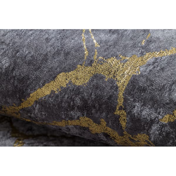MIRO 11111.2103 tæppe skal vaskes Marmor, glamour skridsikker - mørkgrå / guld, 200x290 cm