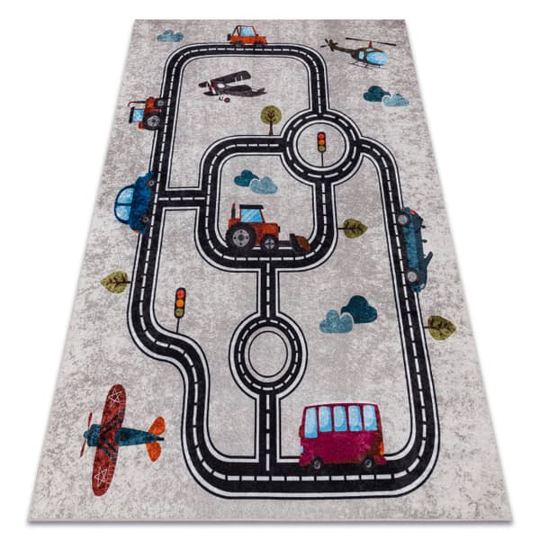 JUNIOR 52242.801 tæppe skal By, gader for børn skridsikker - beige / sort, 120x170 cm