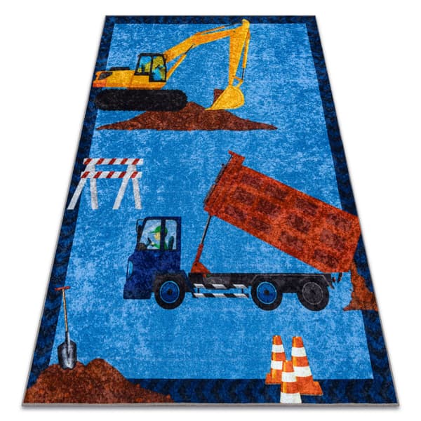 JUNIOR 51827.803 matto Kuorma-auto, kaivinkone lapsille liukumaton - sininen, 80x150 cm