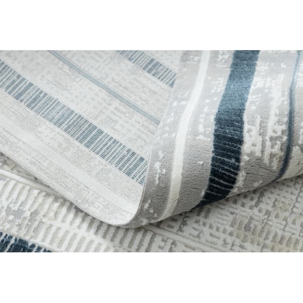 Modern matta DUKE 51523 kräm / blå - Ram, strukturerad, mycket mjuk, fransar, 80x150 cm