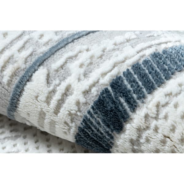 Modern matta DUKE 51523 kräm / blå - Ram, strukturerad, mycket mjuk, fransar, 80x150 cm
