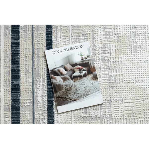 Modern matta DUKE 51523 kräm / blå - Ram, strukturerad, mycket mjuk, fransar, 80x150 cm