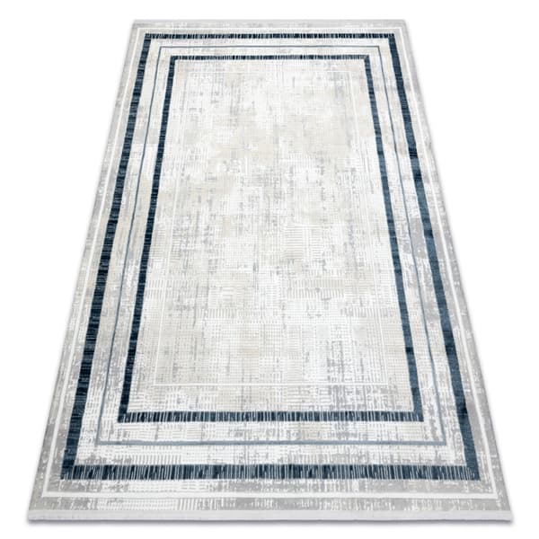 Modern matta DUKE 51523 kräm / blå - Ram, strukturerad, mycket mjuk, fransar, 240x330 cm