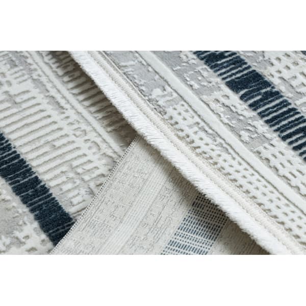 Modern matta DUKE 51523 kräm / blå - Ram, strukturerad, mycket mjuk, fransar, 280x370 cm
