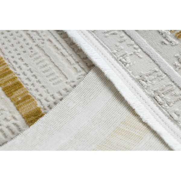 Modern matta DUKE 51523 kräm / guld - Ram, strukturerad, mycket mjuk, fransar, 240x330 cm