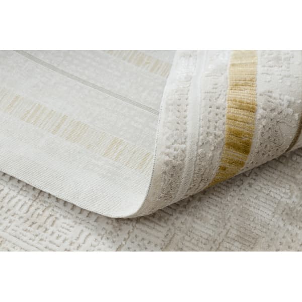 Modern matta DUKE 51523 kräm / guld - Ram, strukturerad, mycket mjuk, fransar, 240x330 cm