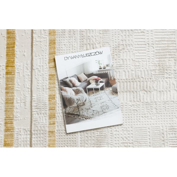 Modern matta DUKE 51523 kräm / guld - Ram, strukturerad, mycket mjuk, fransar, 240x330 cm