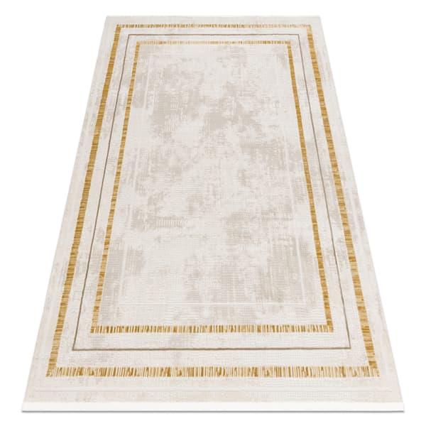 Modern matta DUKE 51523 kräm / guld - Ram, strukturerad, mycket mjuk, fransar, 240x330 cm