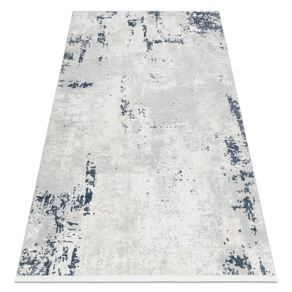 Modern matta DUKE 51378 kräm / blå - Betong, sten strukturerad, mycket mjuk, fransar, 160x220 cm