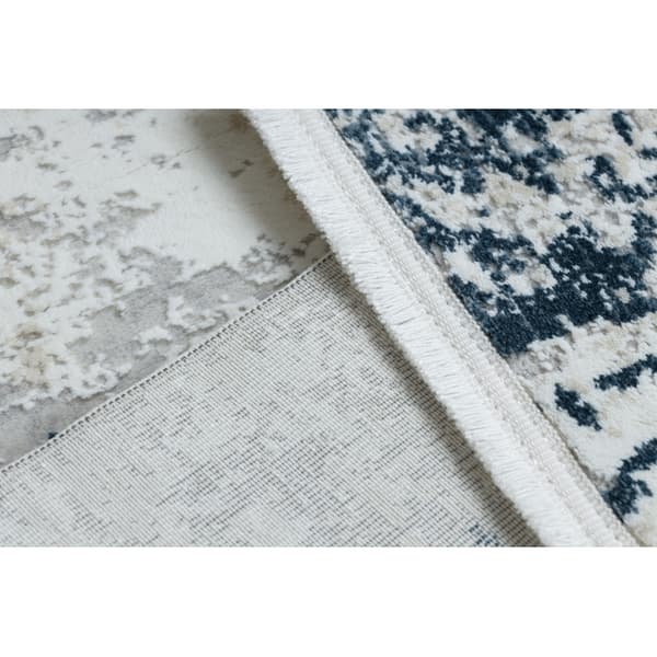 Modern matta DUKE 51378 kräm / blå - Betong, sten strukturerad, mycket mjuk, fransar, 180x270 cm
