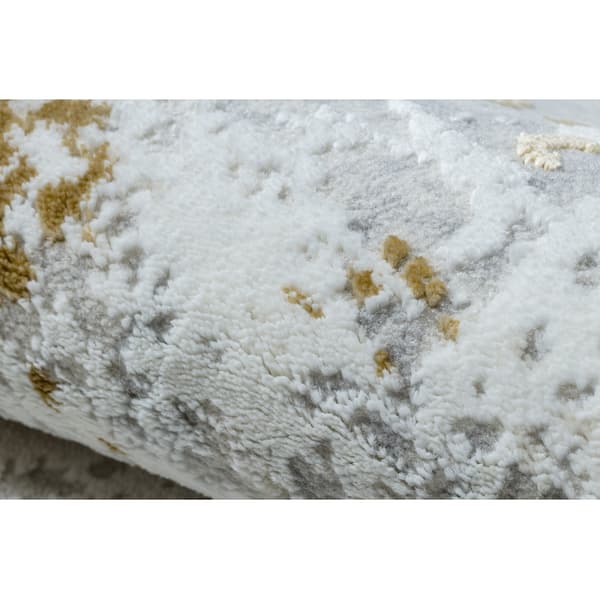 Moderni matto DUKE 51378 kerma / kulta - Betoni, kivi jäsennelty, erittäin pehmeä, hapsut, 80x150 cm
