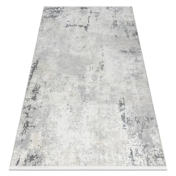 Modern matta DUKE 51378 kräm / grå - Betong, sten strukturerad, mycket mjuk, fransar, 280x370 cm