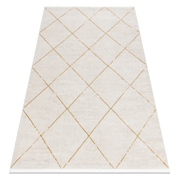 Modern matta DUKE 51245 kräm / guld - Spalje, strukturerad, mycket mjuk, fransar, 80x150 cm
