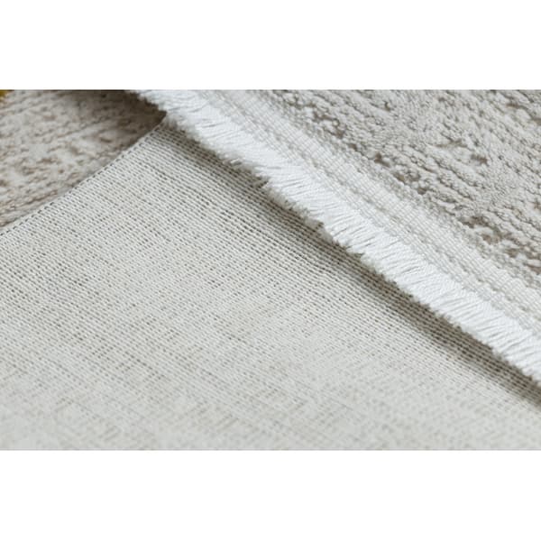 Modern matta DUKE 51245 kräm / guld - Spalje, strukturerad, mycket mjuk, fransar, 120x170 cm