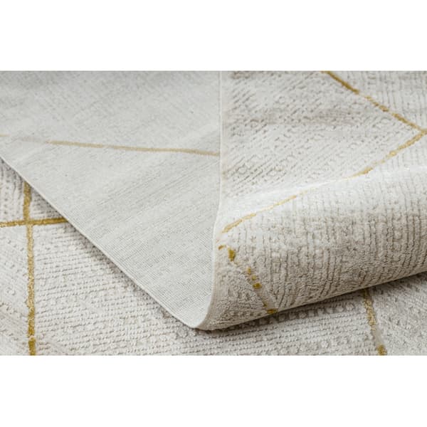 Modern matta DUKE 51245 kräm / guld - Spalje, strukturerad, mycket mjuk, fransar, 120x170 cm