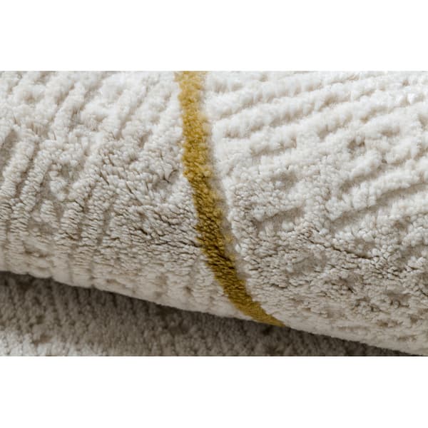 Modern matta DUKE 51245 kräm / guld - Spalje, strukturerad, mycket mjuk, fransar, 120x170 cm