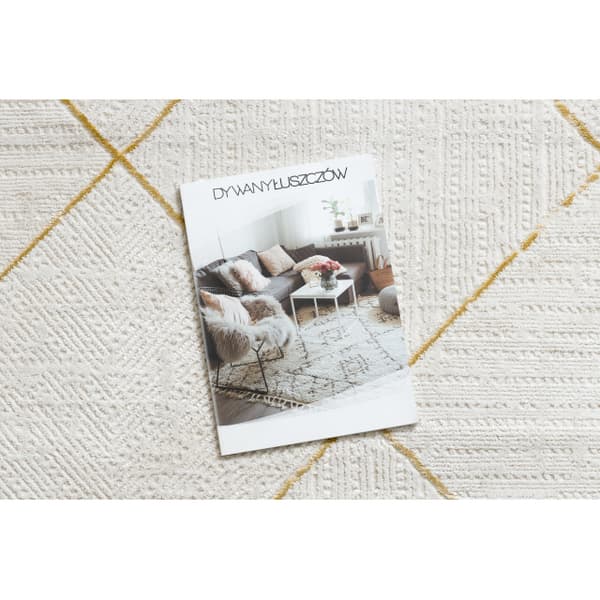 Modern matta DUKE 51245 kräm / guld - Spalje, strukturerad, mycket mjuk, fransar, 280x370 cm