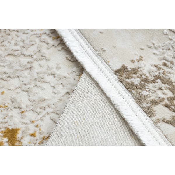 Modern matta DUKE 51546 kräm / guld - Vintage, strukturerad, mycket mjuk, fransar, 120x170 cm