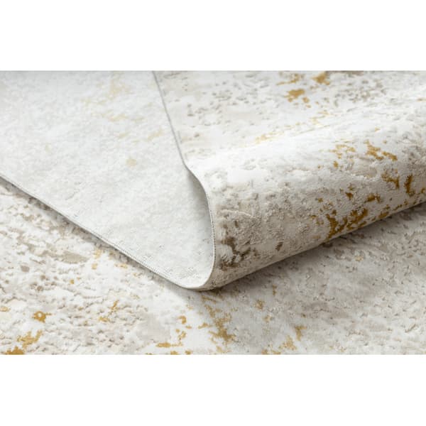 Modern matta DUKE 51546 kräm / guld - Vintage, strukturerad, mycket mjuk, fransar, 120x170 cm