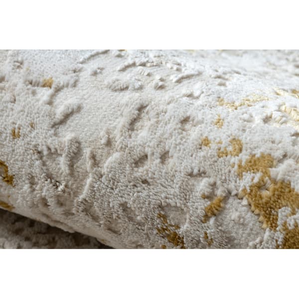 Modern matta DUKE 51546 kräm / guld - Vintage, strukturerad, mycket mjuk, fransar, 120x170 cm