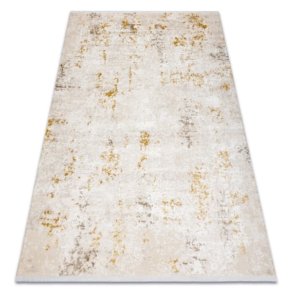 Modern matta DUKE 51546 kräm / guld - Vintage, strukturerad, mycket mjuk, fransar, 140x190 cm