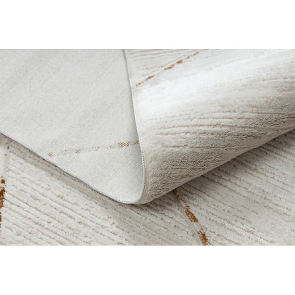 Modern matta DUKE 51557 kräm / guld - Geometrisk, strukturerad, mycket mjuk, fransar, 140x190 cm