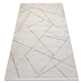 Miniatyrbild 1 av 5: Modern matta DUKE 51557 kräm / guld - Geometrisk, strukturerad, mycket mjuk, fransar, 140x190 cm