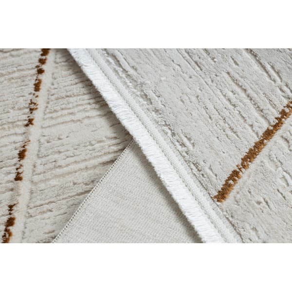 Modern matta DUKE 51557 kräm / guld - Geometrisk, strukturerad, mycket mjuk, fransar, 240x330 cm