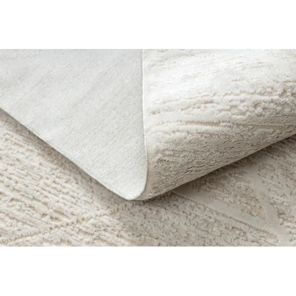 Modern matta DUKE 51533 kräm - Geometrisk, strukturerad, mycket mjuk, fransar, 180x270 cm