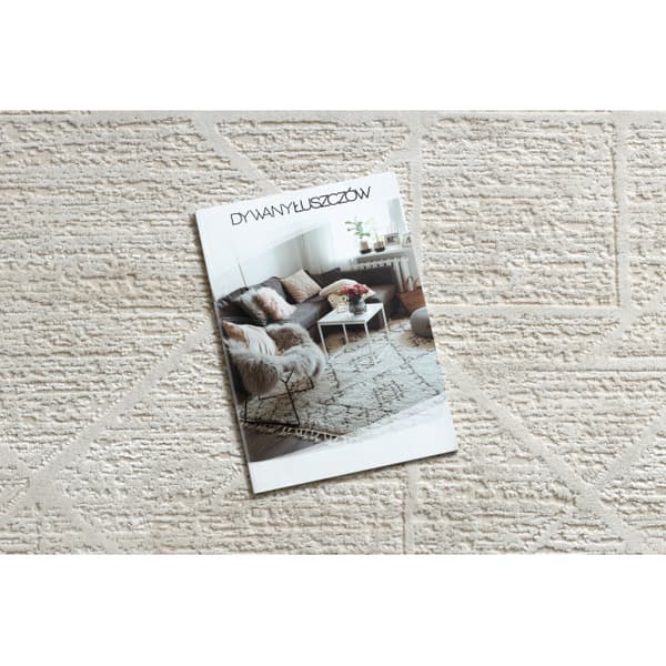Modern matta DUKE 51533 kräm - Geometrisk, strukturerad, mycket mjuk, fransar, 180x270 cm