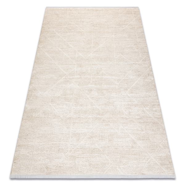 Modern matta DUKE 51533 kräm - Geometrisk, strukturerad, mycket mjuk, fransar, 180x270 cm