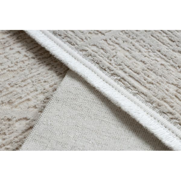 Modern matta DUKE 51533 kräm - Geometrisk, strukturerad, mycket mjuk, fransar, 280x370 cm
