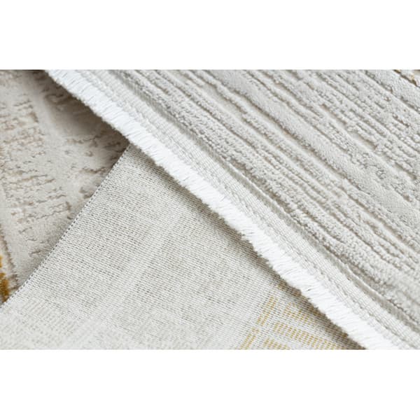 Modern matta DUKE 51524 kräm / guld - Ram, greek strukturerad, mycket mjuk, fransar, 140x190 cm