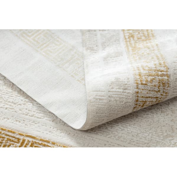 Modern matta DUKE 51524 kräm / guld - Ram, greek strukturerad, mycket mjuk, fransar, 140x190 cm
