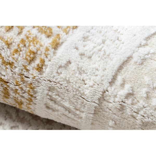 Modern matta DUKE 51524 kräm / guld - Ram, greek strukturerad, mycket mjuk, fransar, 140x190 cm