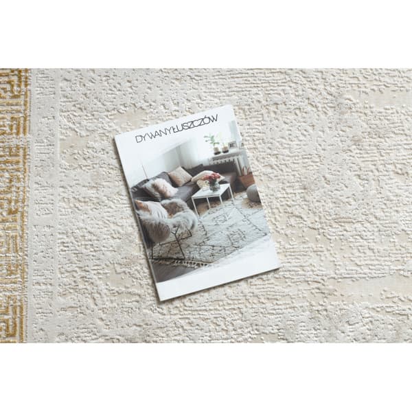 Modern matta DUKE 51524 kräm / guld - Ram, greek strukturerad, mycket mjuk, fransar, 140x190 cm
